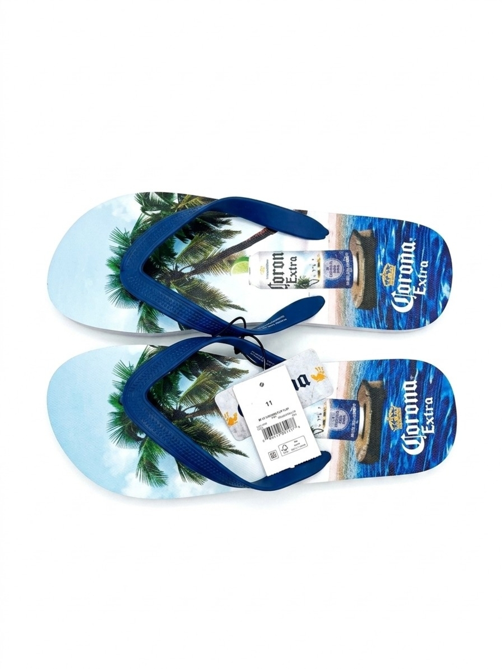 Corona Extra Tropical Flip Flops - Blue Palm Print